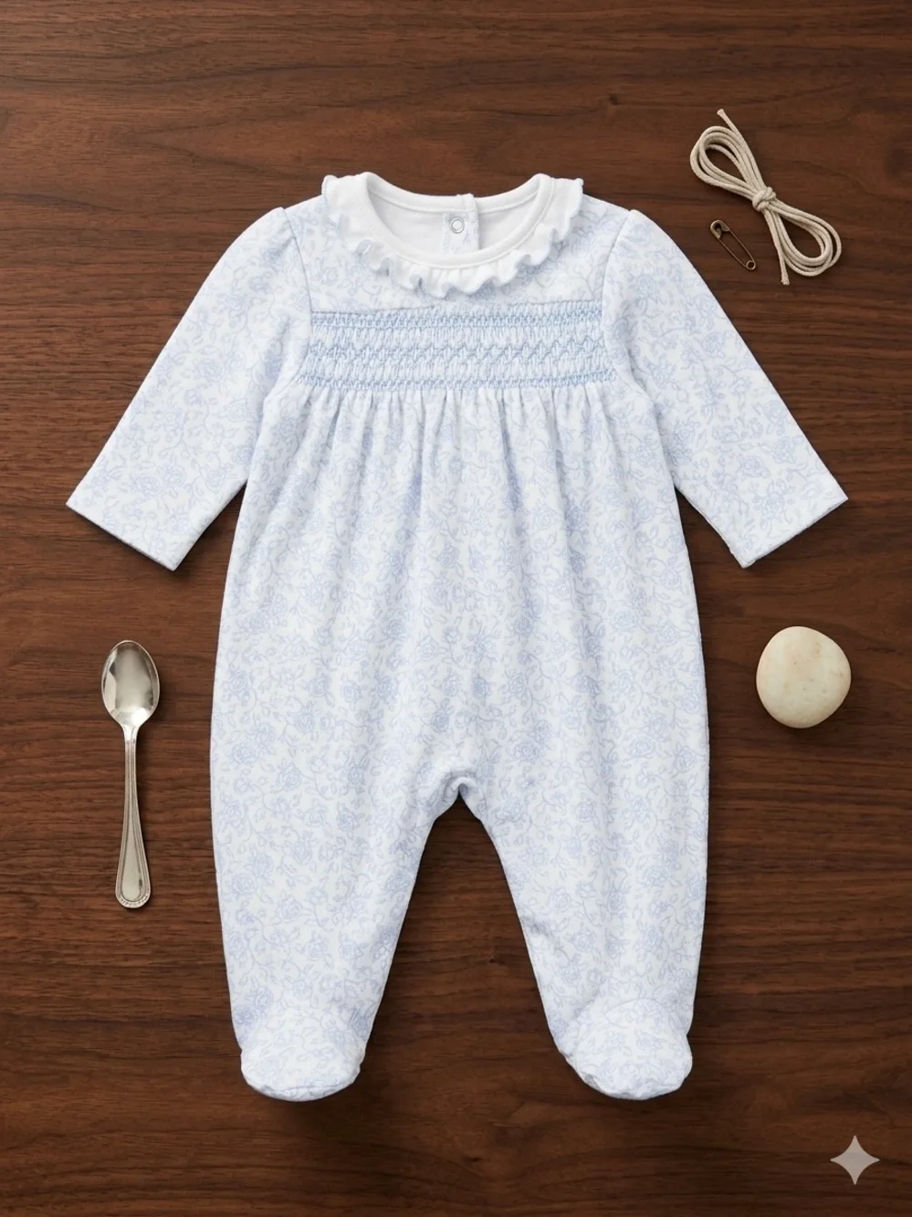 Little Me Smocked Blue Floral Baby Sleep & Play